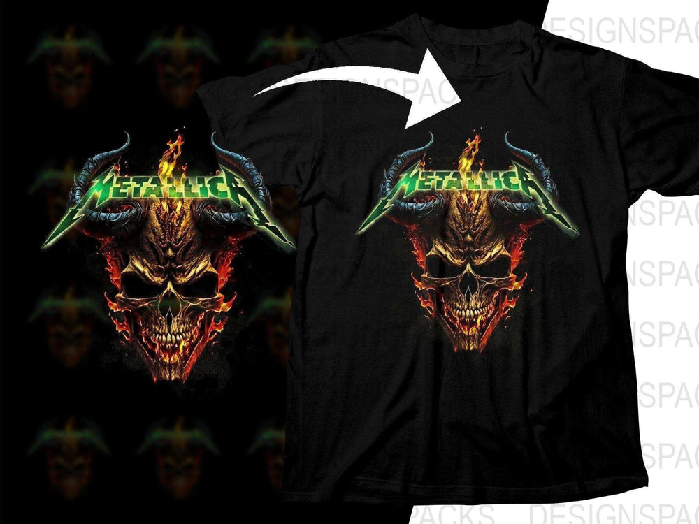 Fiery Skull Art Metallica Logo Rock Band Png Halftone Digital Download