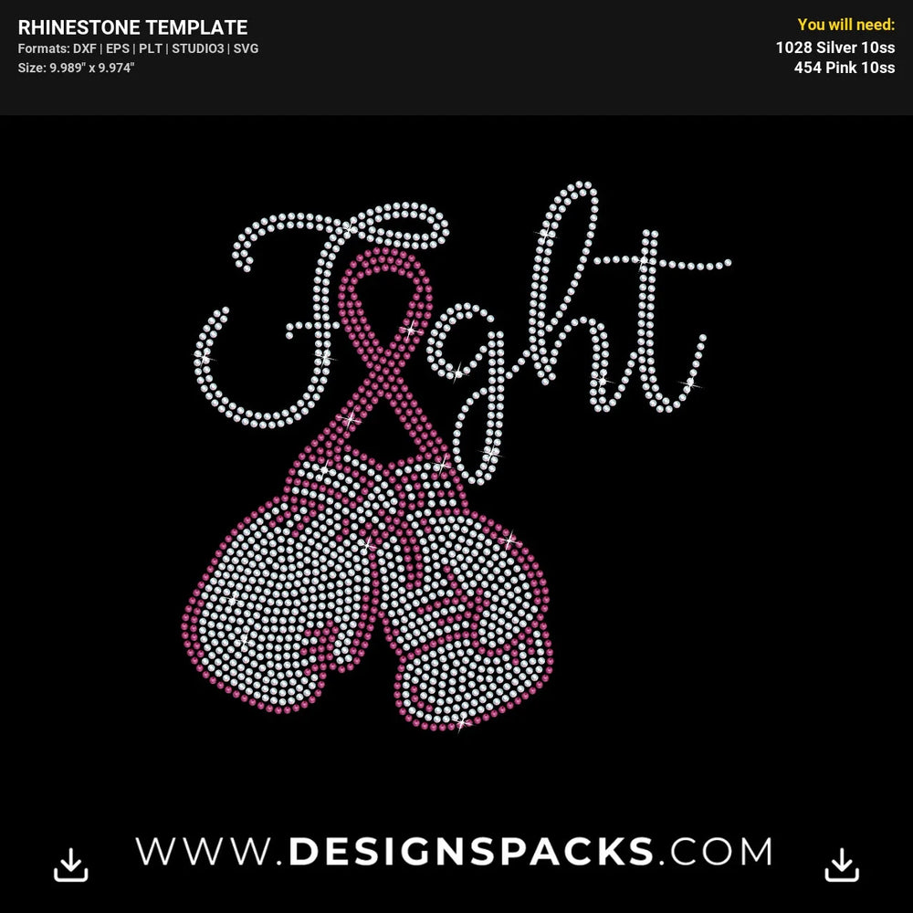 Fight Boxing Gloves Pink Ribbon Rhinestone Digital Template