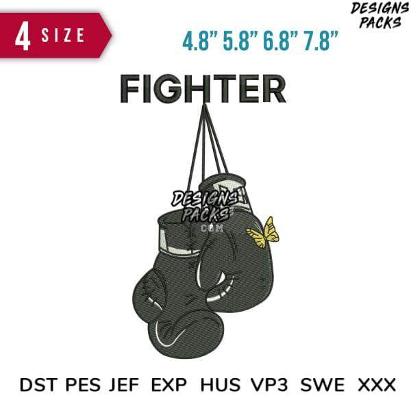 Fighter boxing gloves design with butterfly, available in multiple sizes and embroidery formats