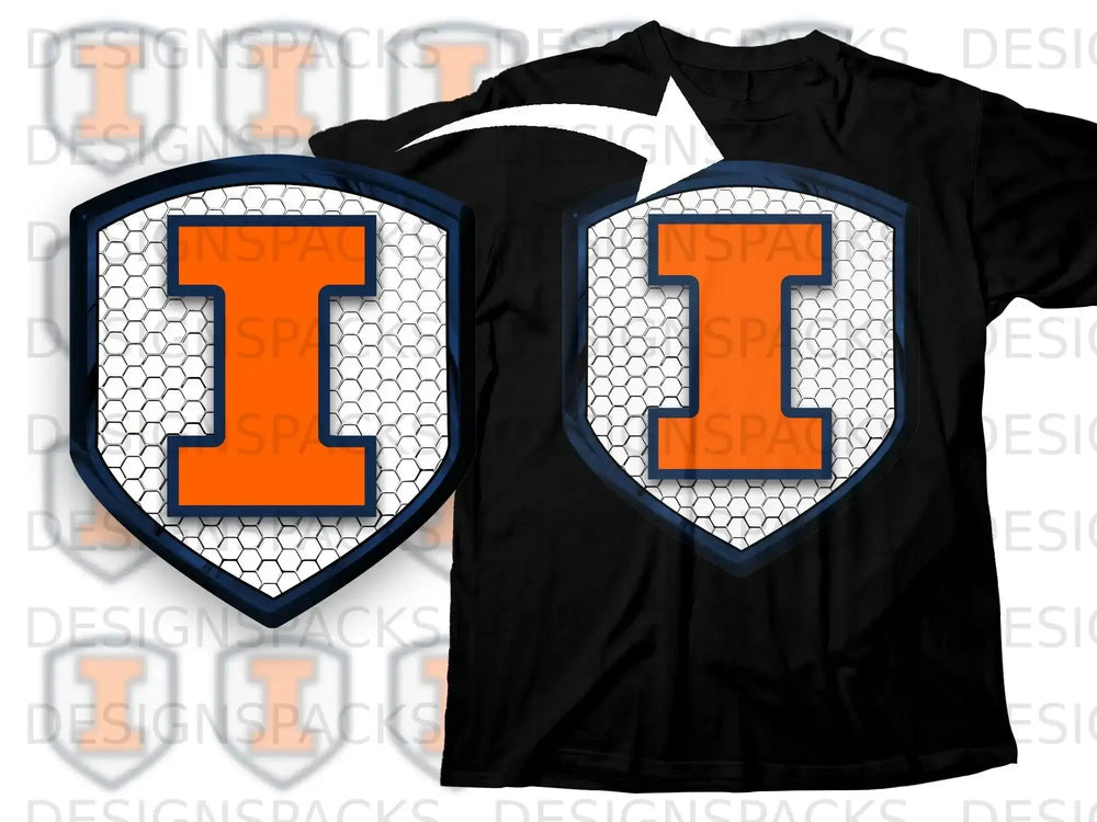 Hexagon Pattern Design with Bold I on Black Shirt