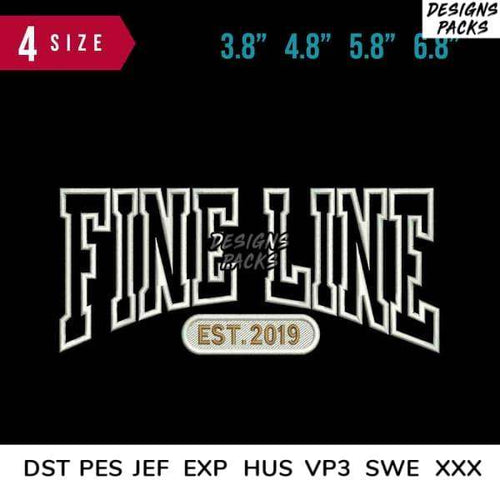 Fine Line EST.2019 embroidery design in 4 sizes, compatible with DST PES JEF formats for instant download