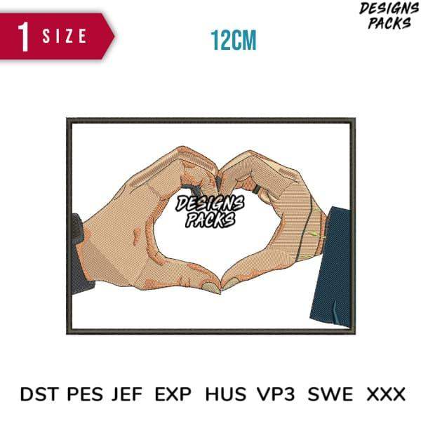 Embroidery design of hands forming heart shape, 12cm size, compatible with DST PES JEF formats for instant download