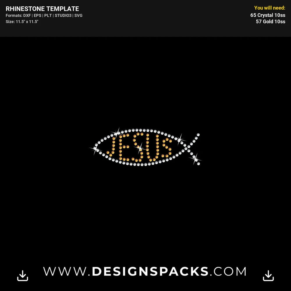 Fish Christian Symbol Rhinestone Digital Template