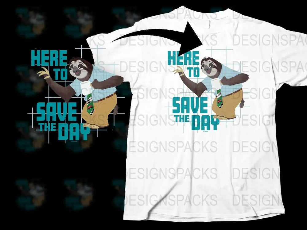 Funny Sloth Superhero T-Shirt, Here To Save The Day Graphic Tee, Casual White Cotton Shirt for Unisex