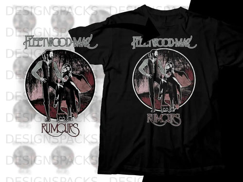 Black t-shirt with Fleetwood Mac Rumours album art featuring two figures.