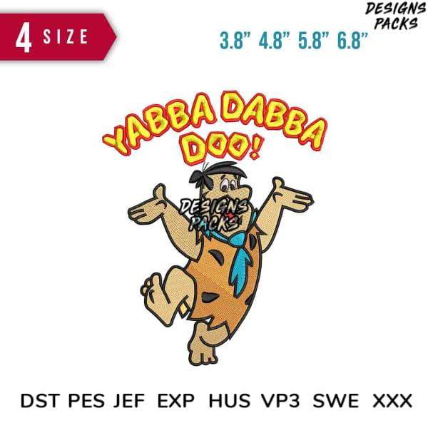 Fred Flintstone Yabba Dabba Doo embroidery design in 4 sizes, DST PES JEF formats