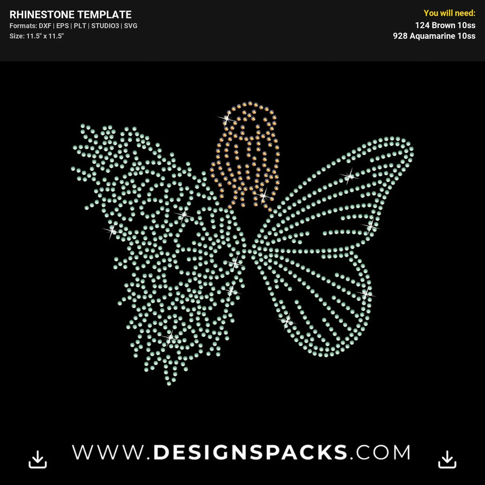 Floral Woman Butterfly Rhinestone Digital Template