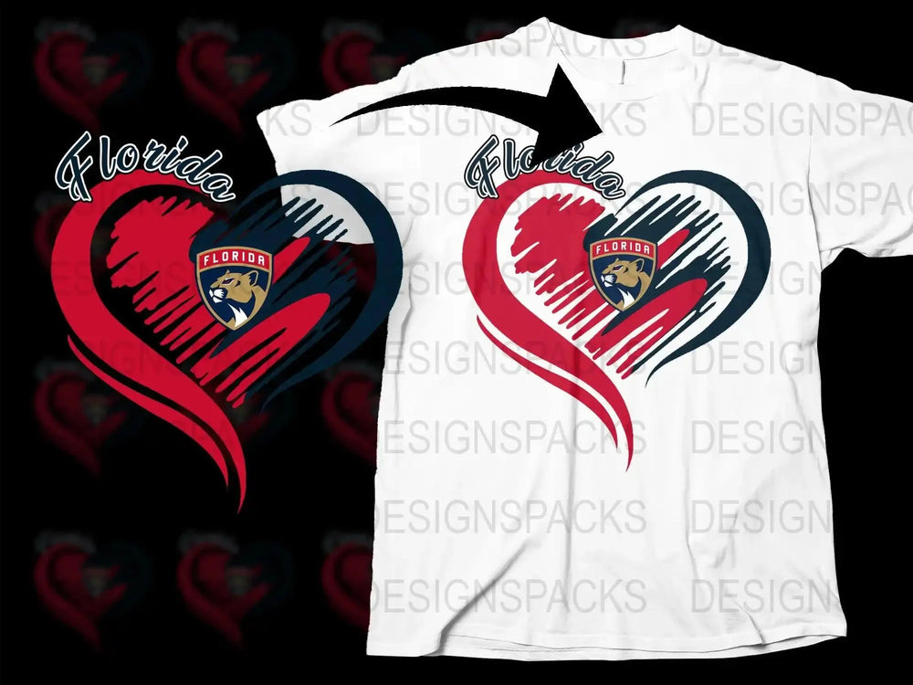 Florida Panthers Love Heart Graphic Png Digital Download