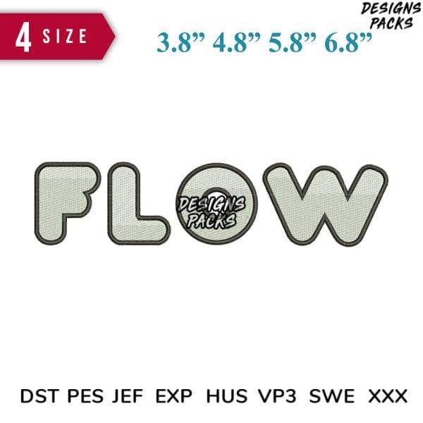 Flow embroidery design in 4 sizes, compatible with DST PES JEF formats for instant download