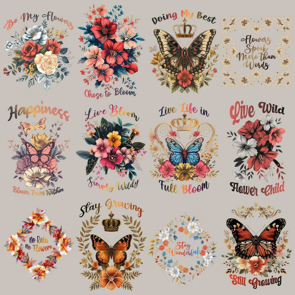 11 Flowers And Butterflies Designs Bundle PNG