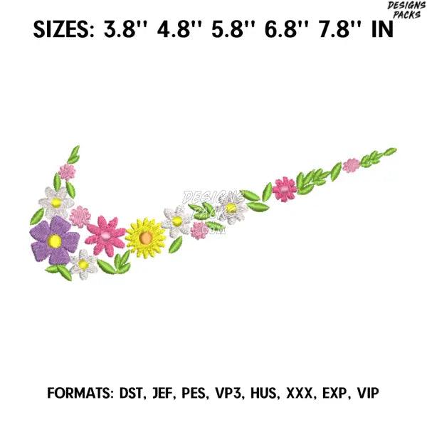 Flowers Swoosh Embroidery Design, Machine embroidery file. Ghibli embroidery design