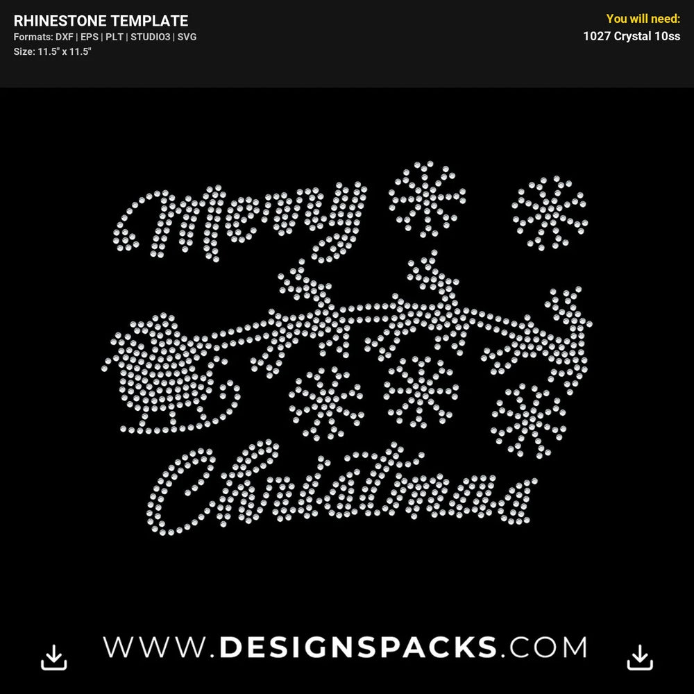 Flying Reindeers Santa Sleigh Rhinestone Digital Template