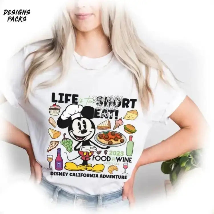 Food And Wine Festival Life Is Too Short Eat Cartoon Mickey Mouse Png Design