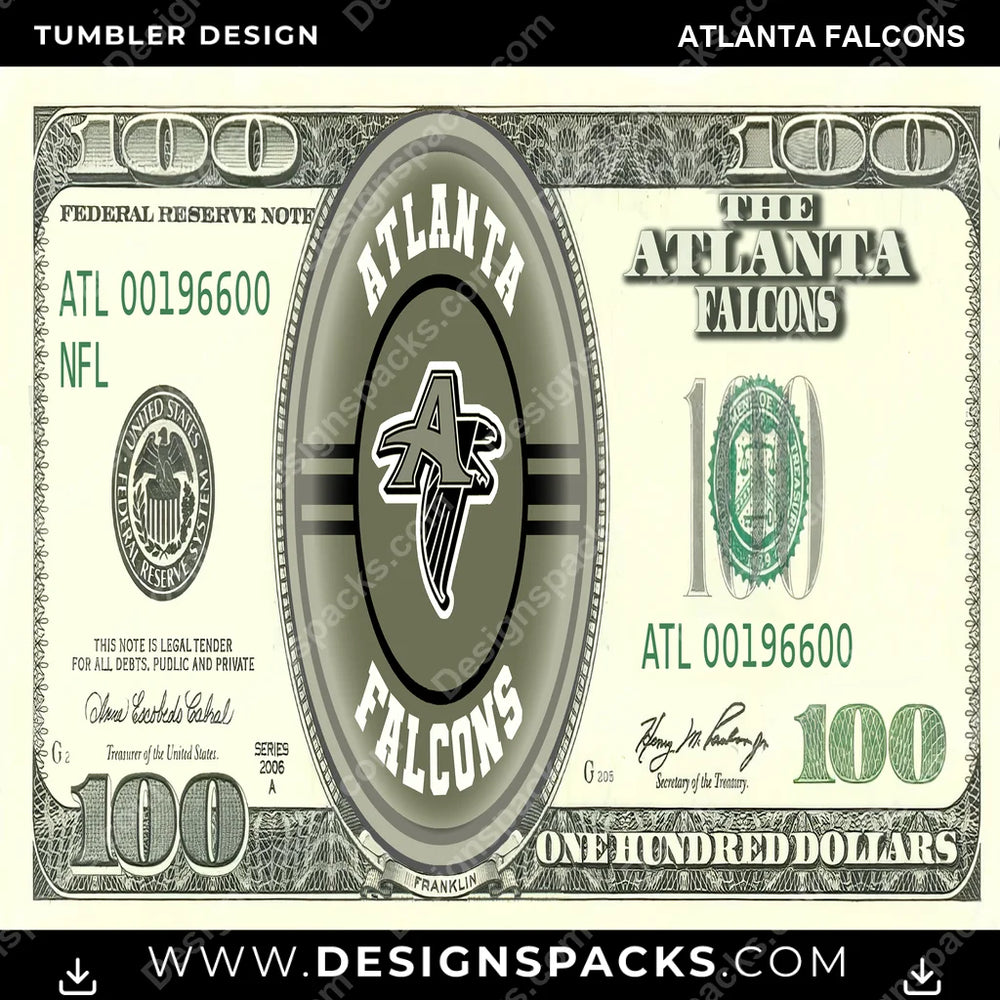 Football 100 Dollar Bill Atlanta Falcons NFL Football Tumbler Digital Wrap Design Download