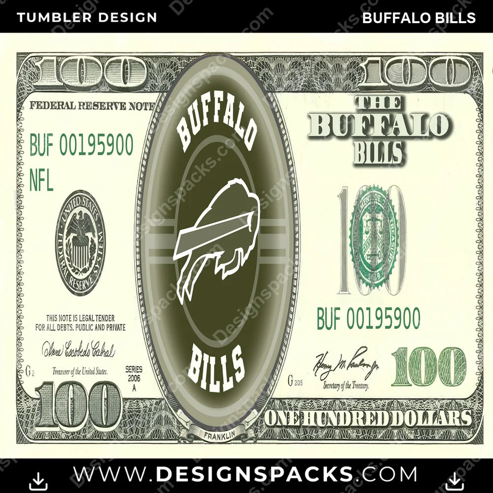 Football 100 Dollar Bill Buffalo Bills NFL Football Tumbler Digital Wrap Design Download