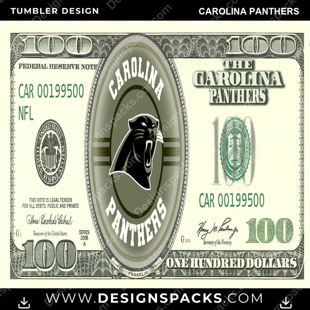 Football 100 Dollar Bill Carolina Panthers NFL Football Tumbler Digital Wrap Design Download