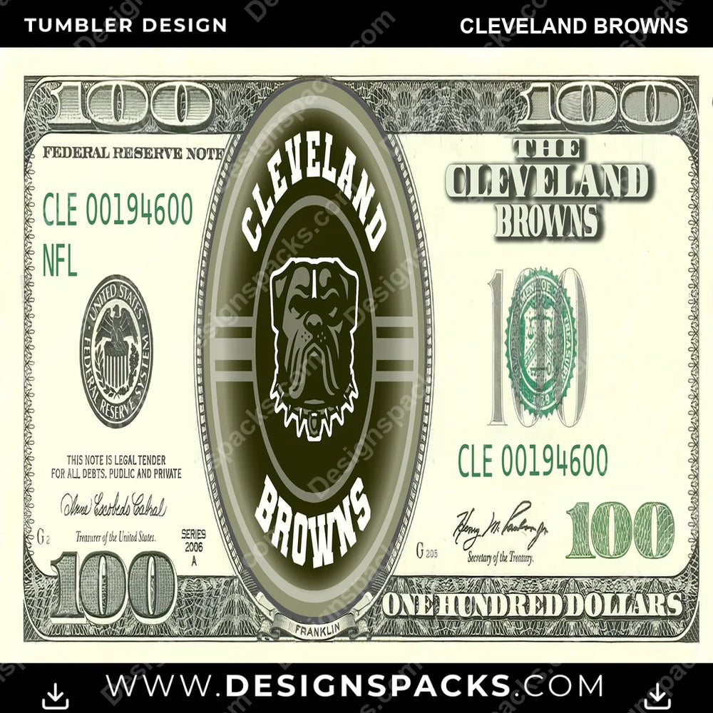 Football 100 Dollar Bill Cleveland Browns NFL Football Tumbler Digital Wrap Design Download