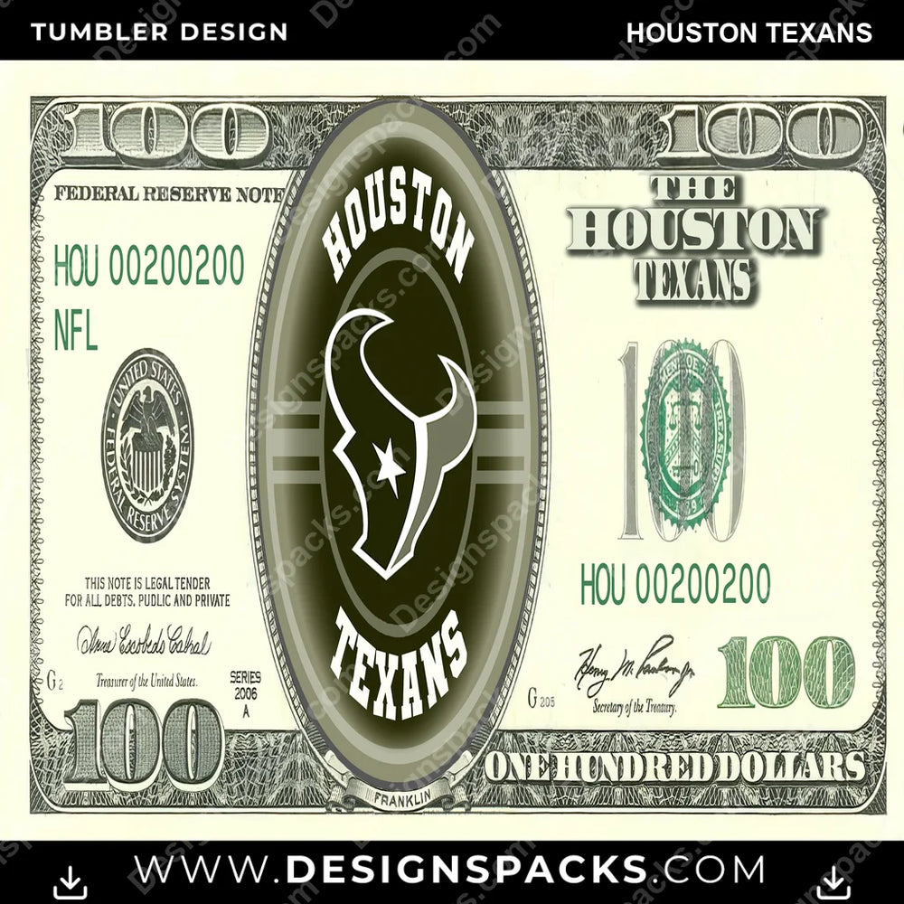 Football 100 Dollar Bill Houston Texans NFL Football Tumbler Digital Wrap Design Download