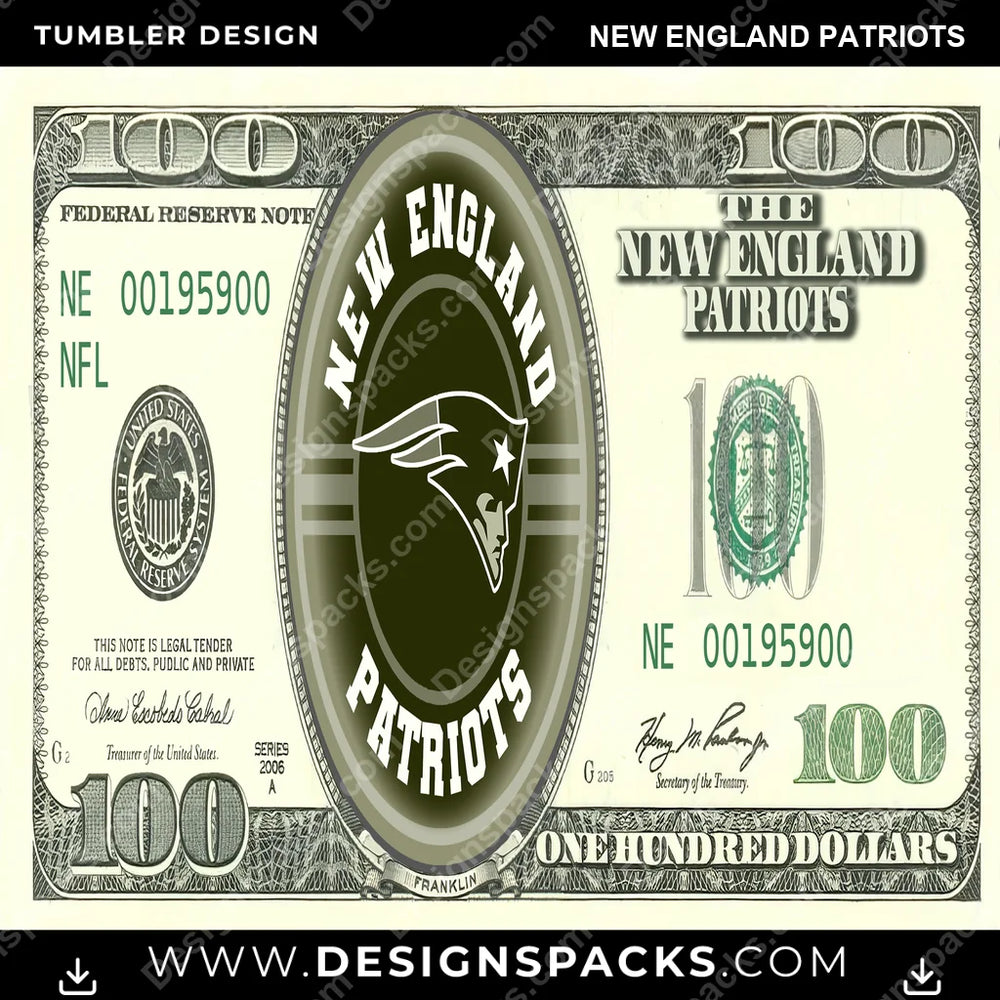 Football 100 Dollar Bill New England Patriots NFL Football Tumbler Digital Wrap Design Download