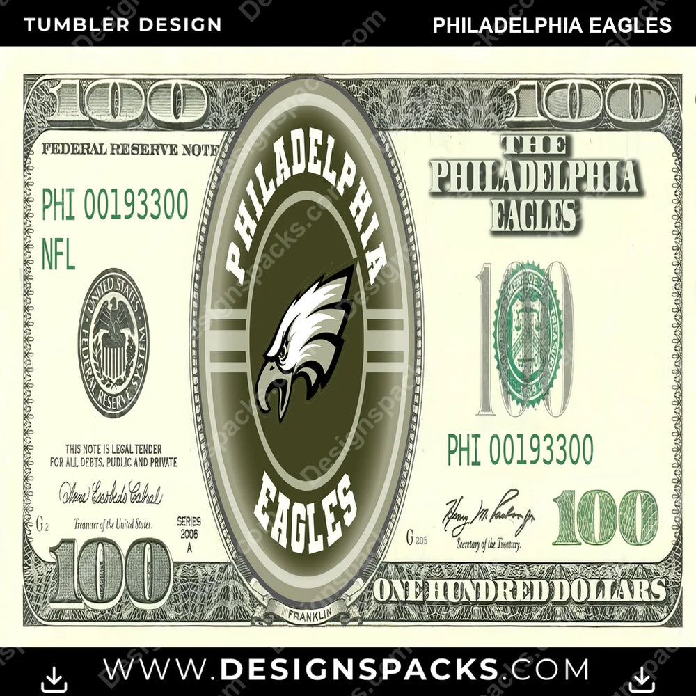 Football 100 Dollar Bill Philadelphia Eagles NFL Football Tumbler Digital Wrap Design Download