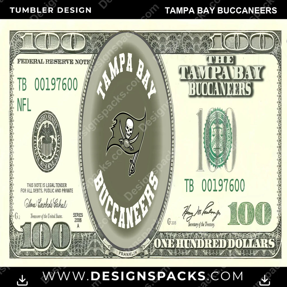 Football 100 Dollar Bill Tampa Bay Buccaneers NFL Football Tumbler Digital Wrap Design Download