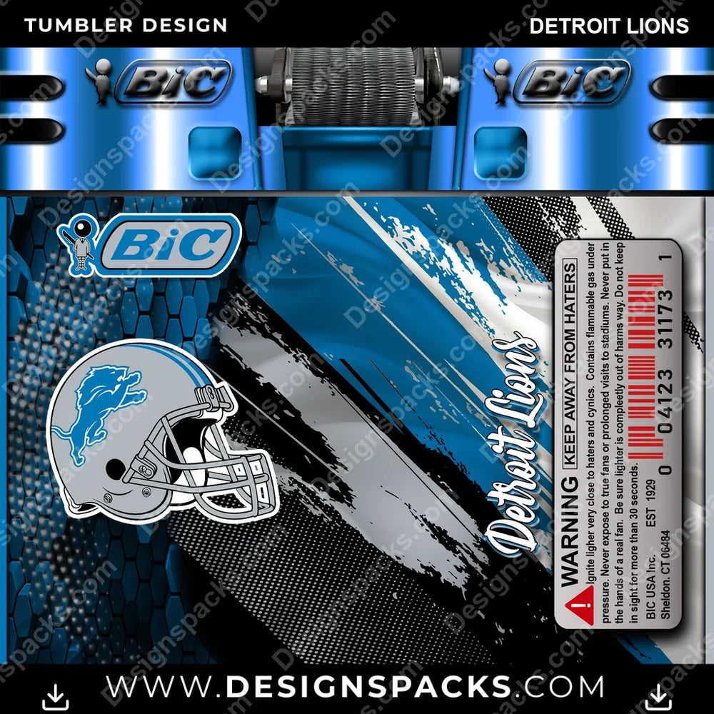 Football BIC Lighter Detroit Lions NFL Football Tumbler Digital Wrap Design Download