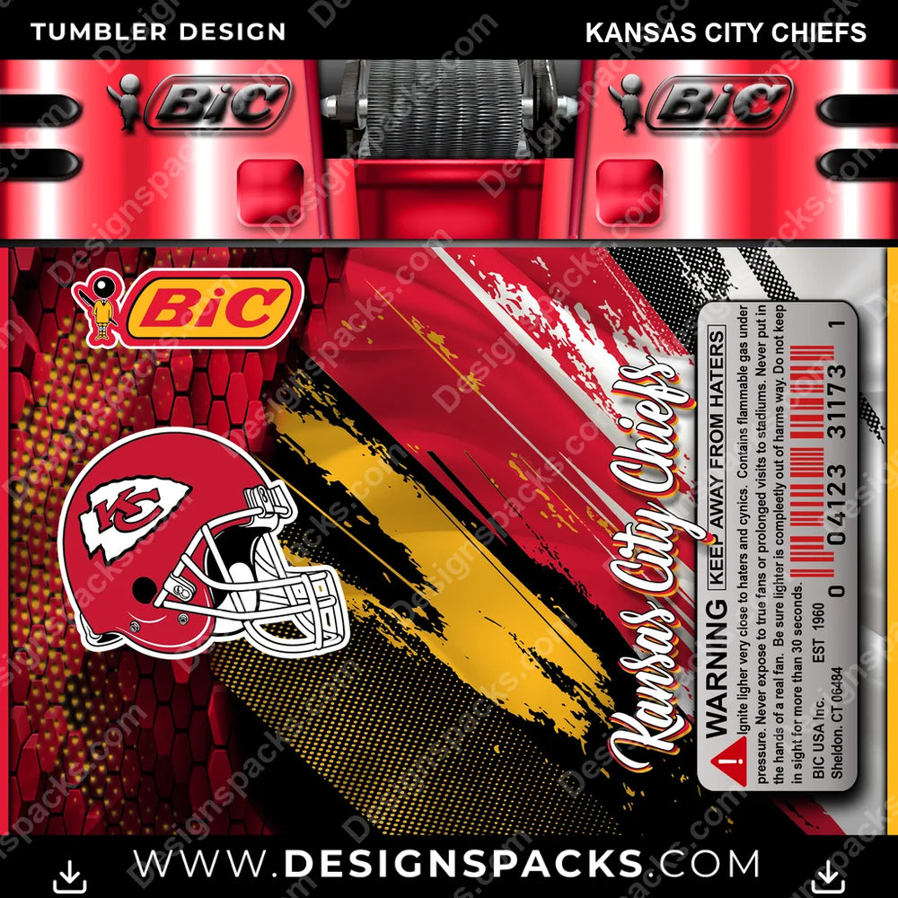 Football BIC Lighter Kansas City Chiefs NFL Football Tumbler Digital Wrap Design Download