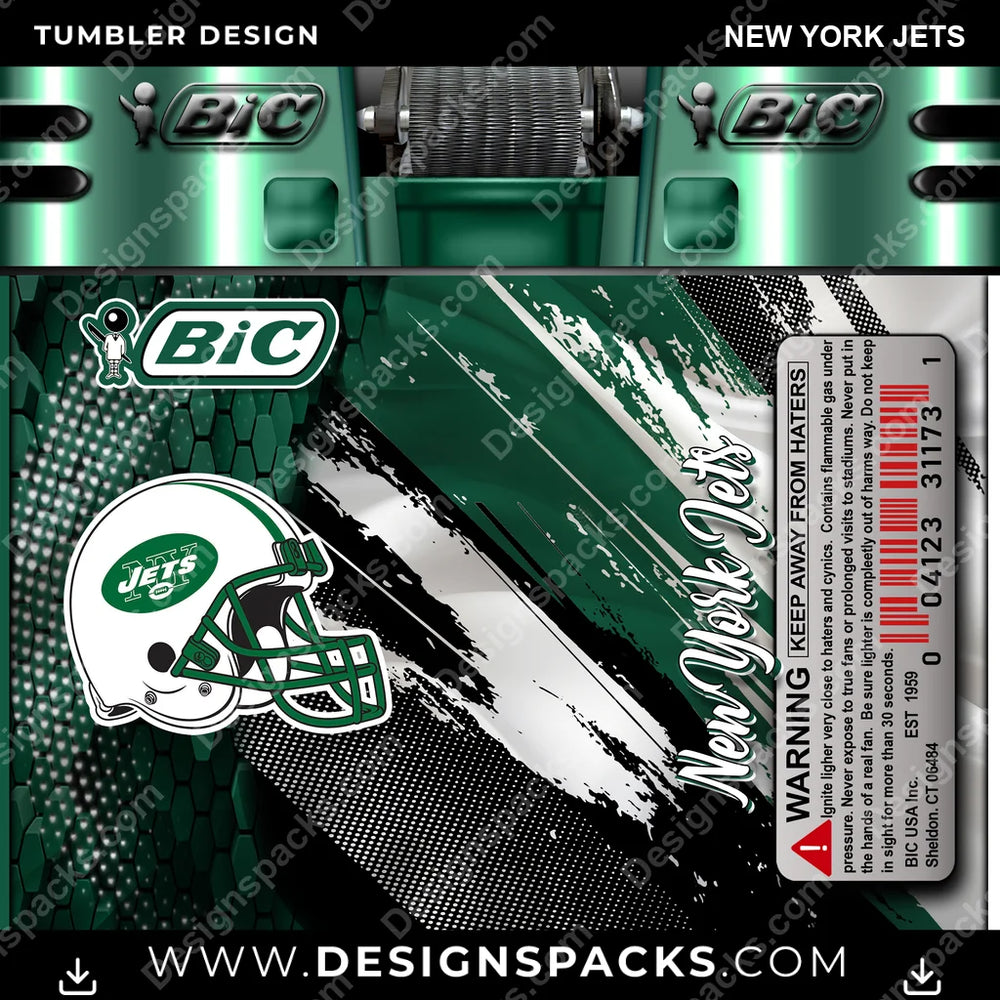 Football BIC Lighter New York Jets NFL Football Tumbler Digital Wrap Design Download