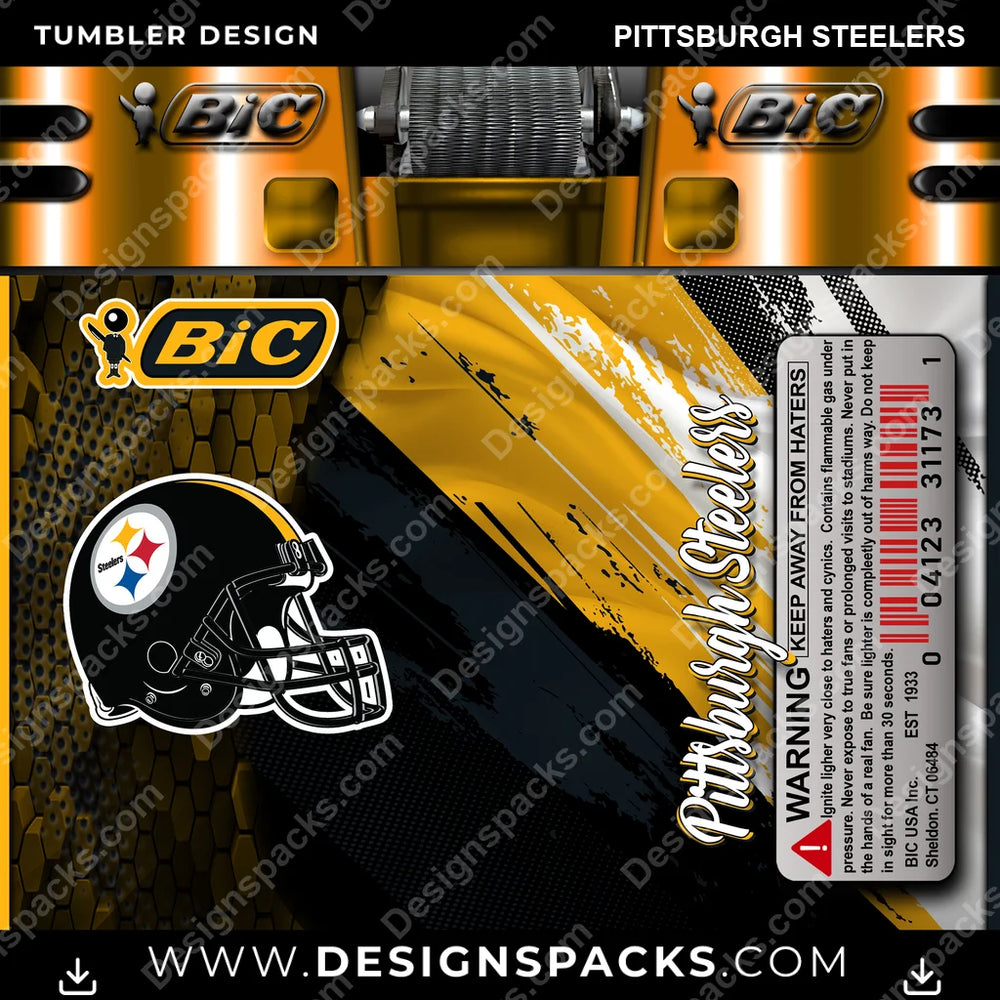 Football BIC Lighter Pittsburgh Steelers NFL Football Tumbler Digital Wrap Design Download