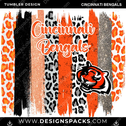Football Brush Strokes Cincinnati Bengals Tumbler Digital Wrap Design