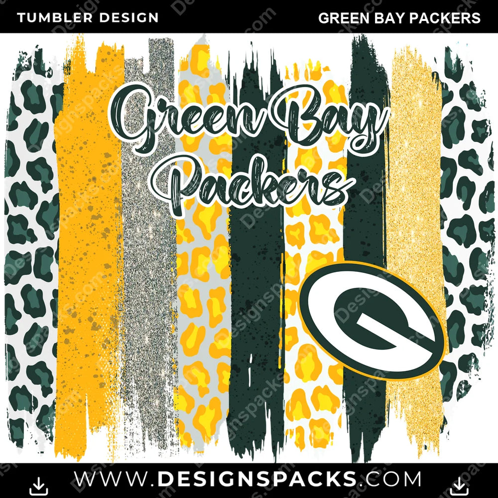 Football Brush Strokes Green Bay Packers NFL Football Tumbler Digital Wrap Design Download
