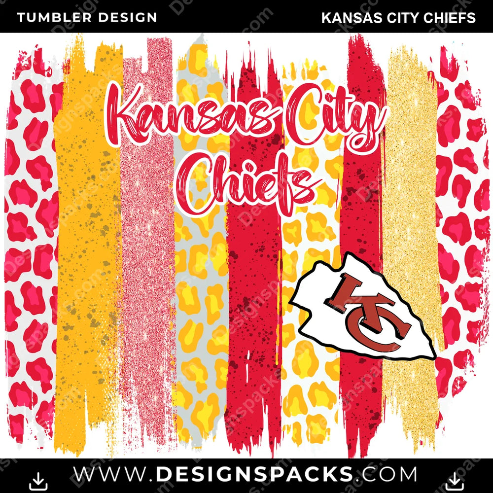 Football Brush Strokes Kansas City Chiefs NFL Football Tumbler Digital Wrap Design Download