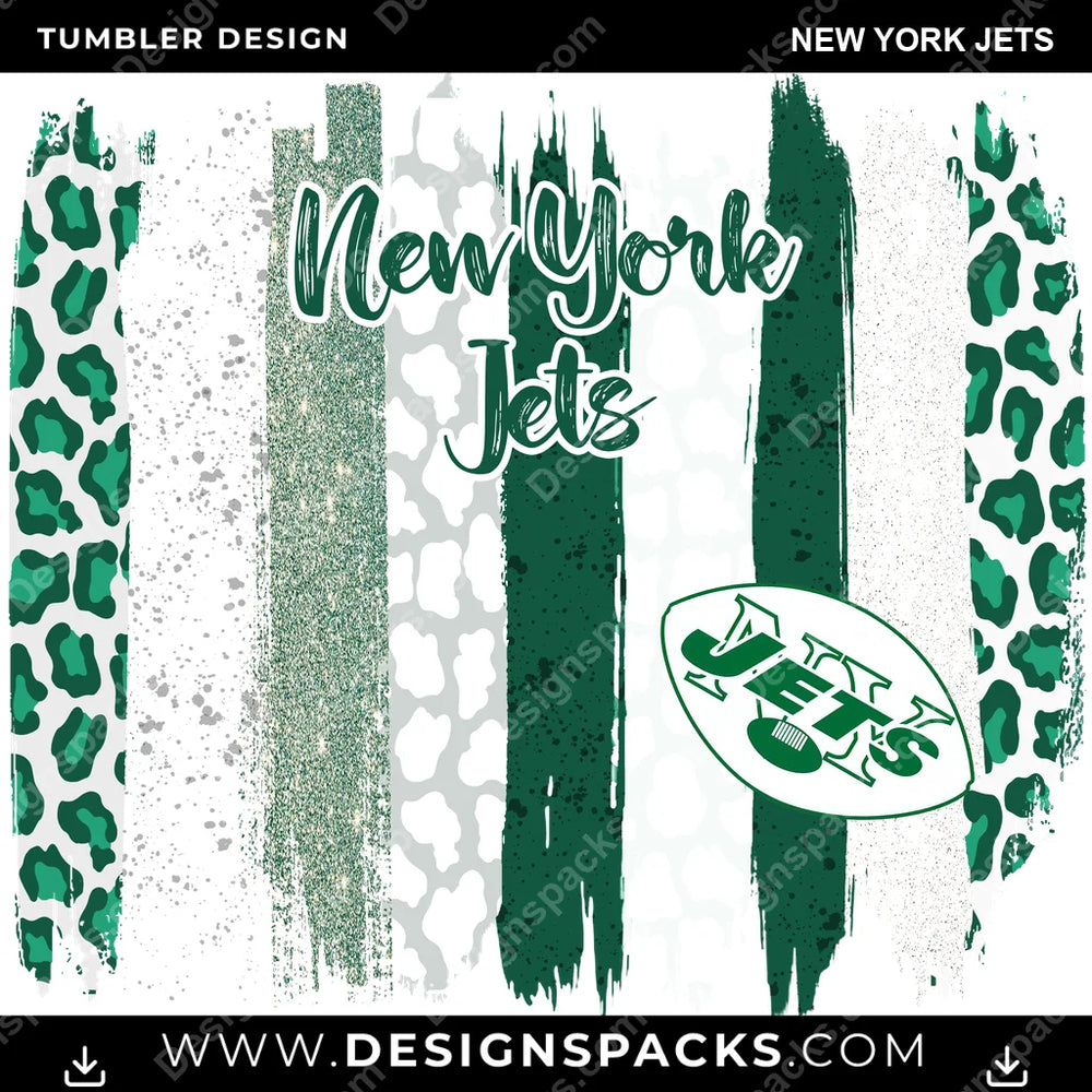 Football Brush Strokes New York Jets NFL Football Tumbler Digital Wrap Design Download
