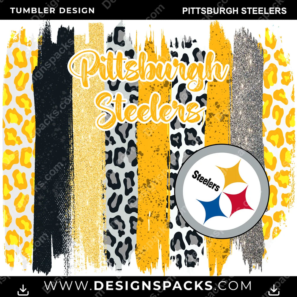 Football Brush Strokes Pittsburgh Steelers NFL Football Tumbler Digital Wrap Design Download