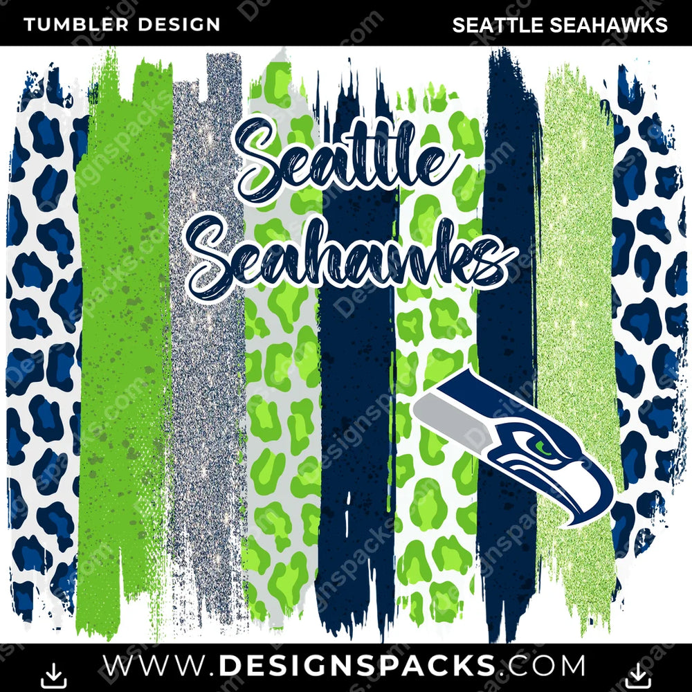 Football Brush Strokes Seattle Seahawks NFL Football Tumbler Digital Wrap Design Download