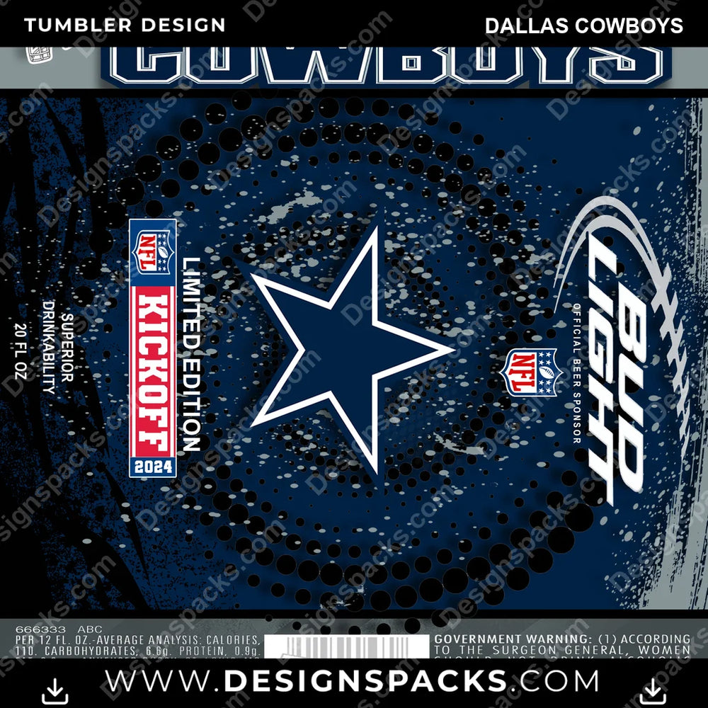 Football Bud Dallas Cowboys NFL Football Tumbler Digital Wrap Design Download