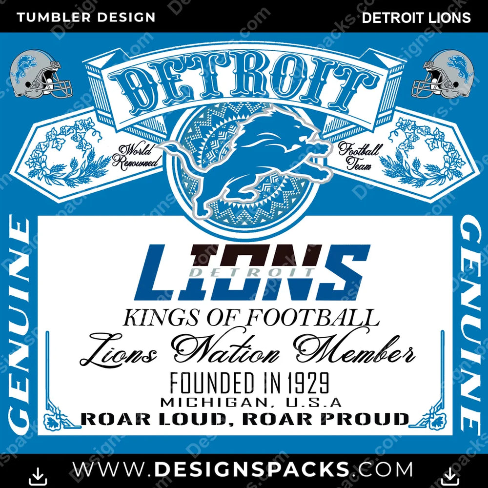 Football Bud Detroit Lions NFL Football Tumbler Digital Wrap Design Download