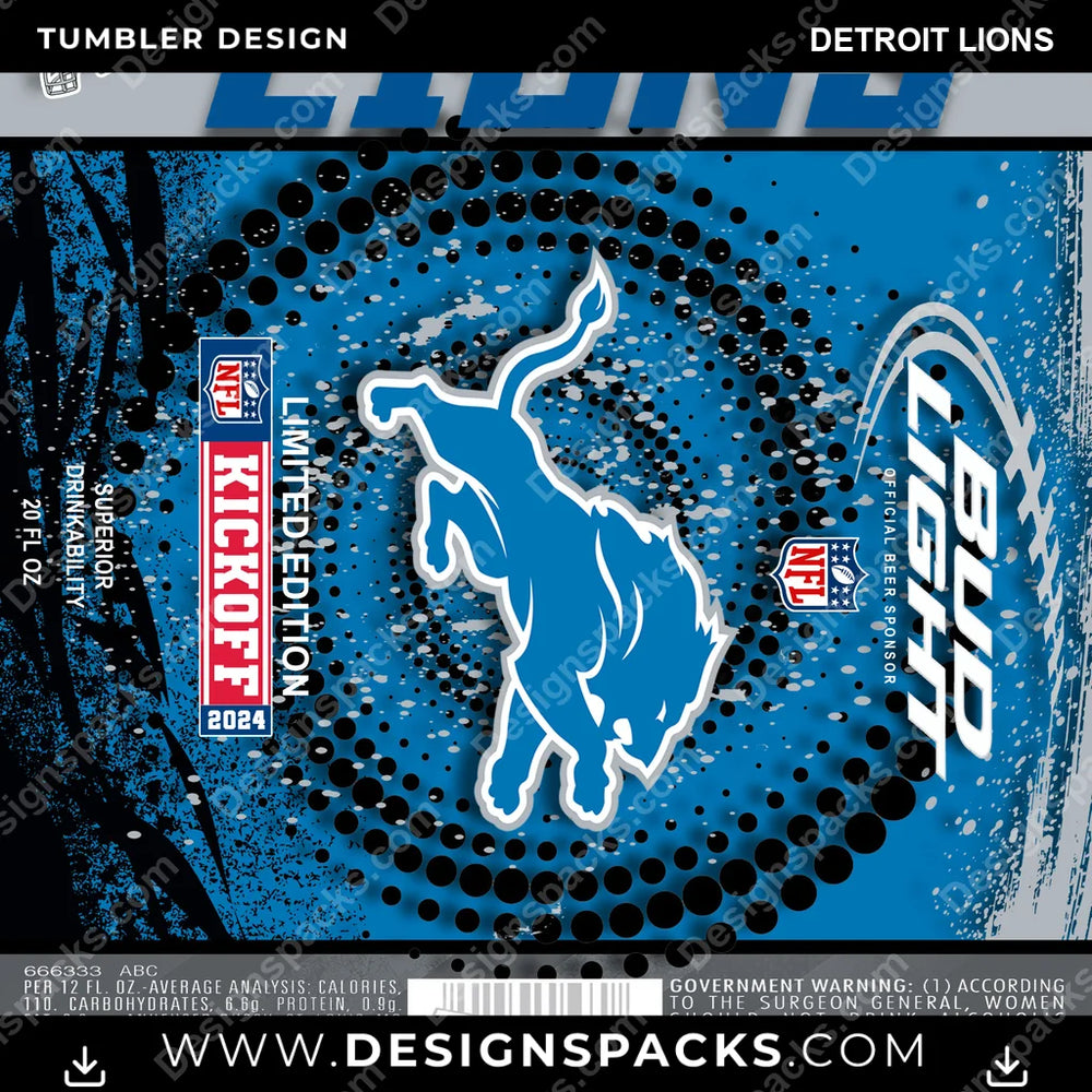 Football Bud Detroit Lions NFL Football Tumbler Digital Wrap Design Download