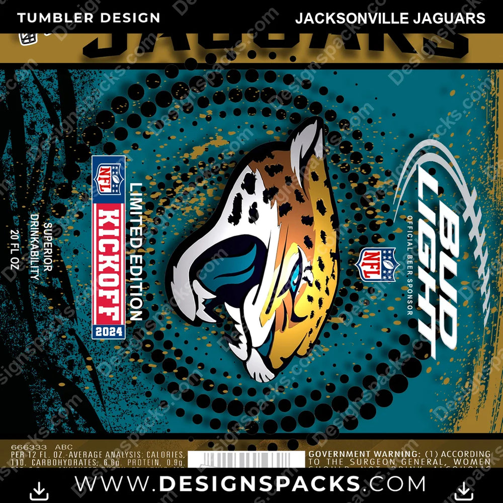 Football Bud Jacksonville Jaguars NFL Football Tumbler Digital Wrap Design Download