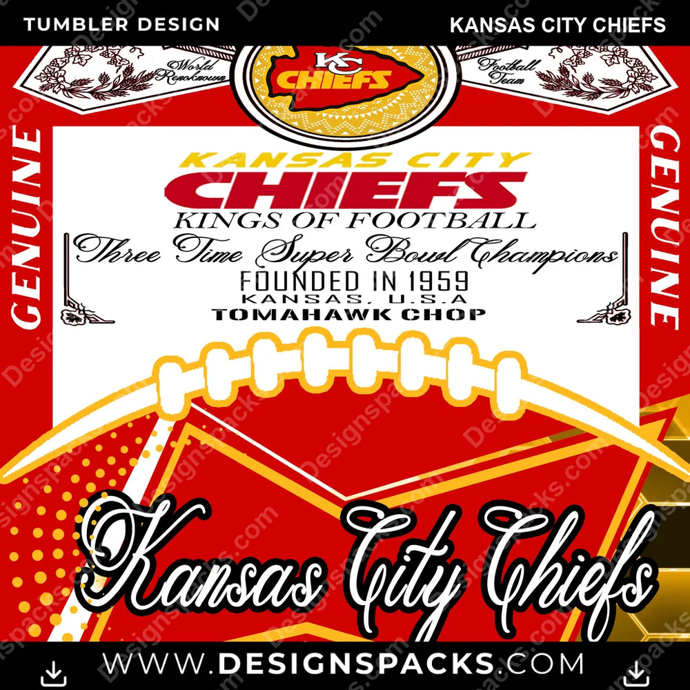 Football Bud Kansas City Chiefs NFL Football Tumbler Digital Wrap Design Download