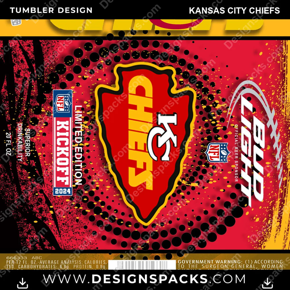 Football Bud Kansas City Chiefs NFL Football Tumbler Digital Wrap Design Download