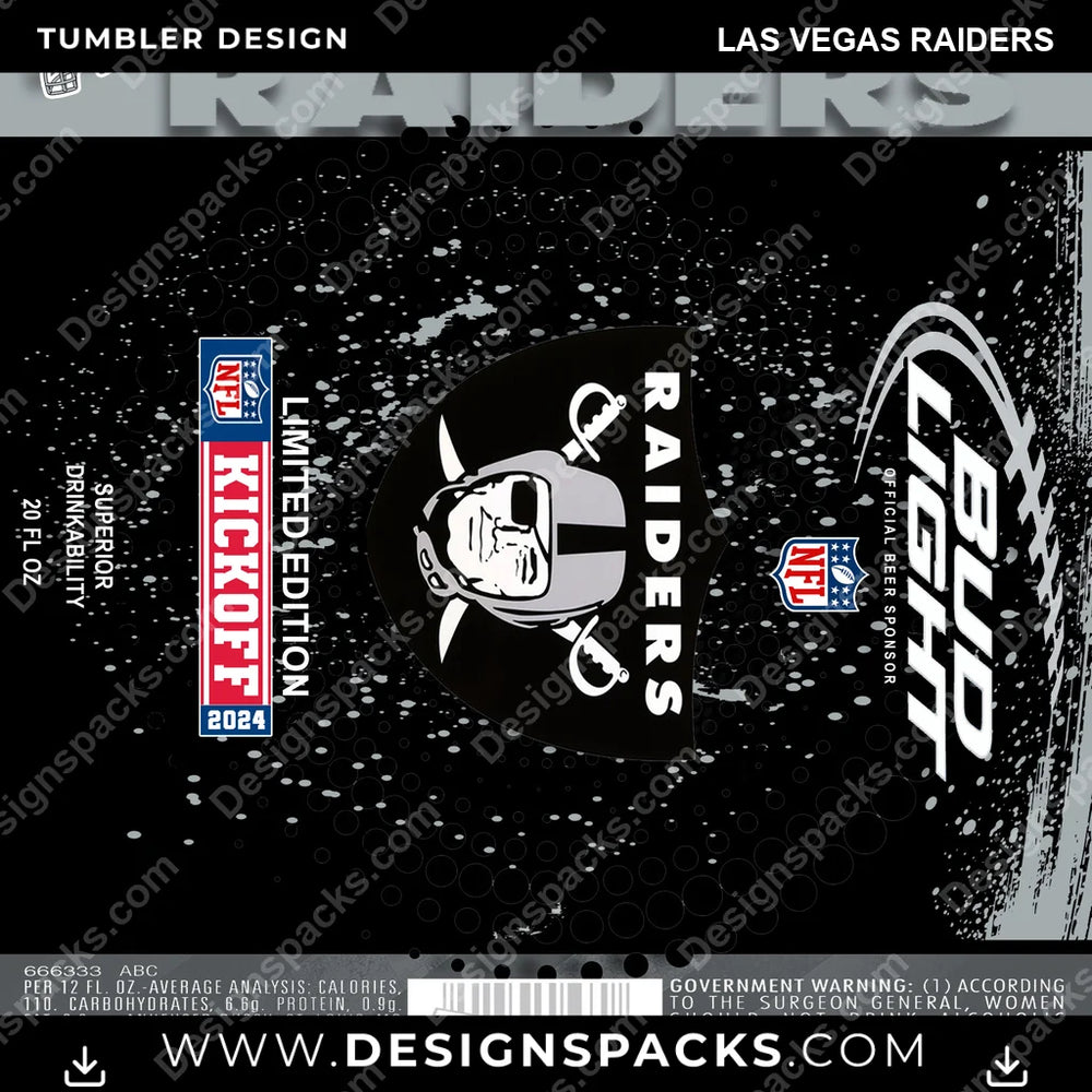 Football Bud Las Vegas Raiders NFL Football Tumbler Digital Wrap Design Download