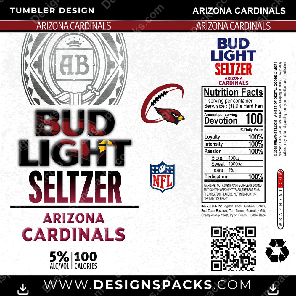 Football Bud Light Seltzer Arizona Cardinals NFL Football Tumbler Digital Wrap Design Download