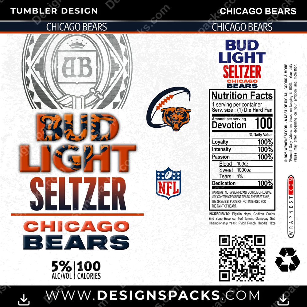 Football Bud Light Seltzer Chicago Bears NFL Football Tumbler Digital Wrap Design Download