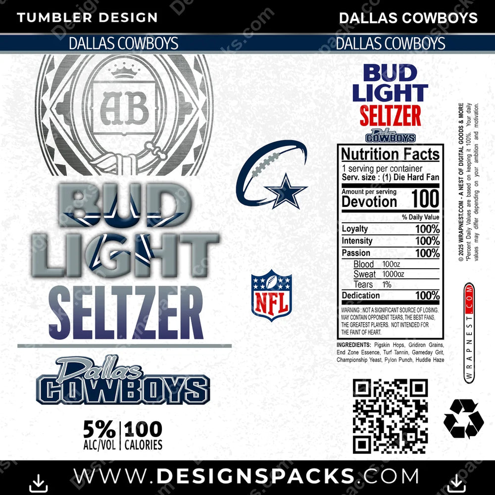 Football Bud Light Seltzer Dallas Cowboys NFL Football Tumbler Digital Wrap Design Download