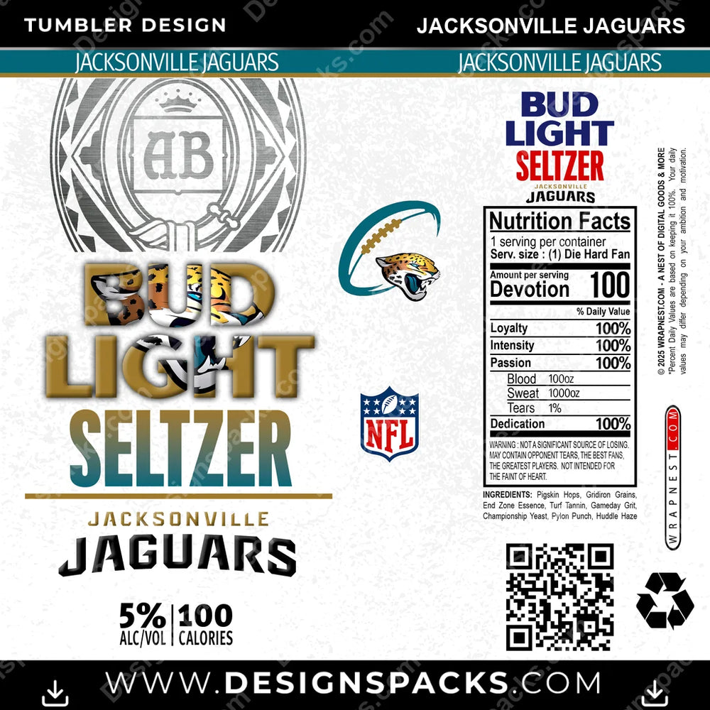 Football Bud Light Seltzer Jacksonville Jaguars NFL Football Tumbler Digital Wrap Design Download