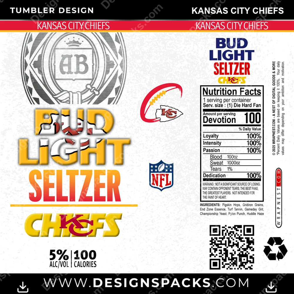 Football Bud Light Seltzer Kansas City Chiefs NFL Football Tumbler Digital Wrap Design Download