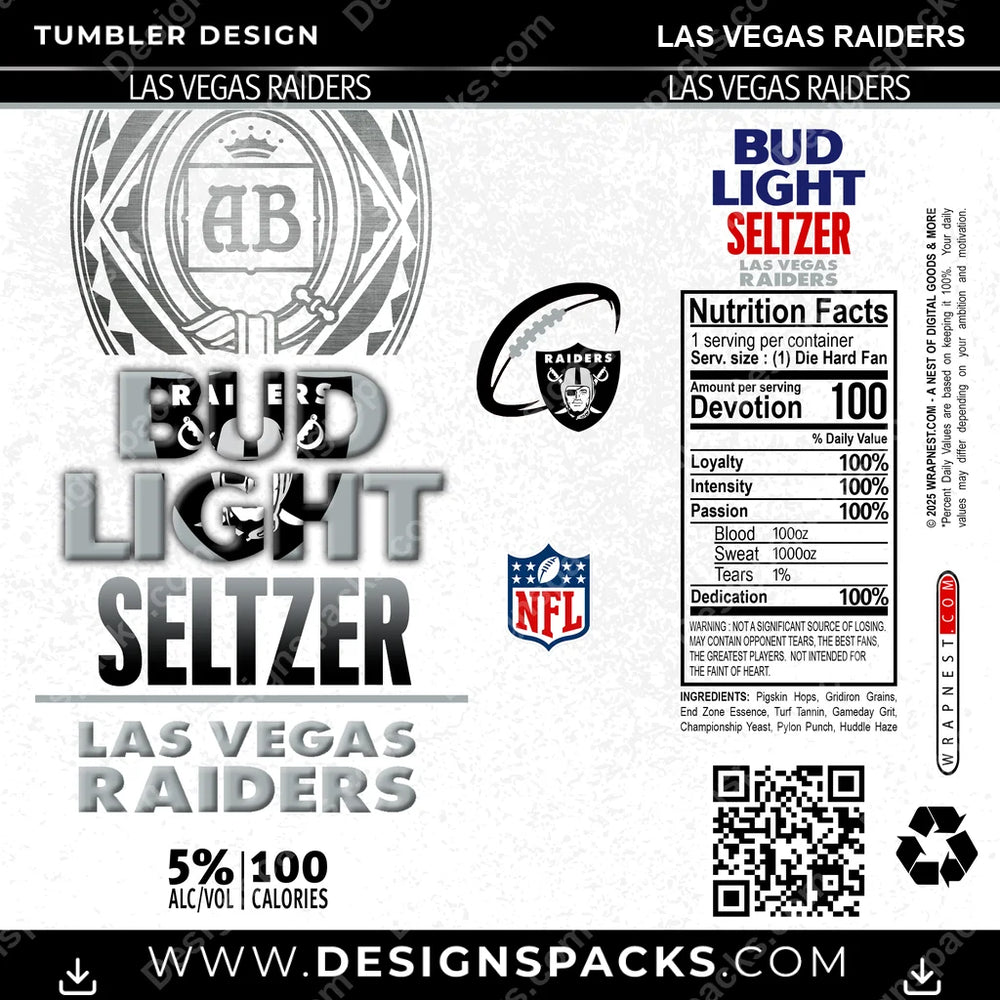 Football Bud Light Seltzer Las Vegas Raiders NFL Football Tumbler Digital Wrap Design Download
