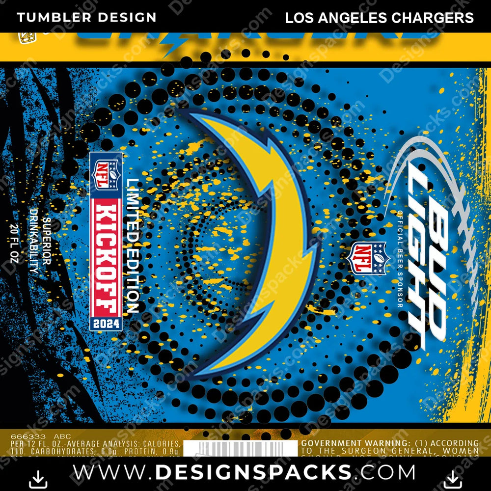 Football Bud Los Angeles Chargers NFL Football Tumbler Digital Wrap Design Download