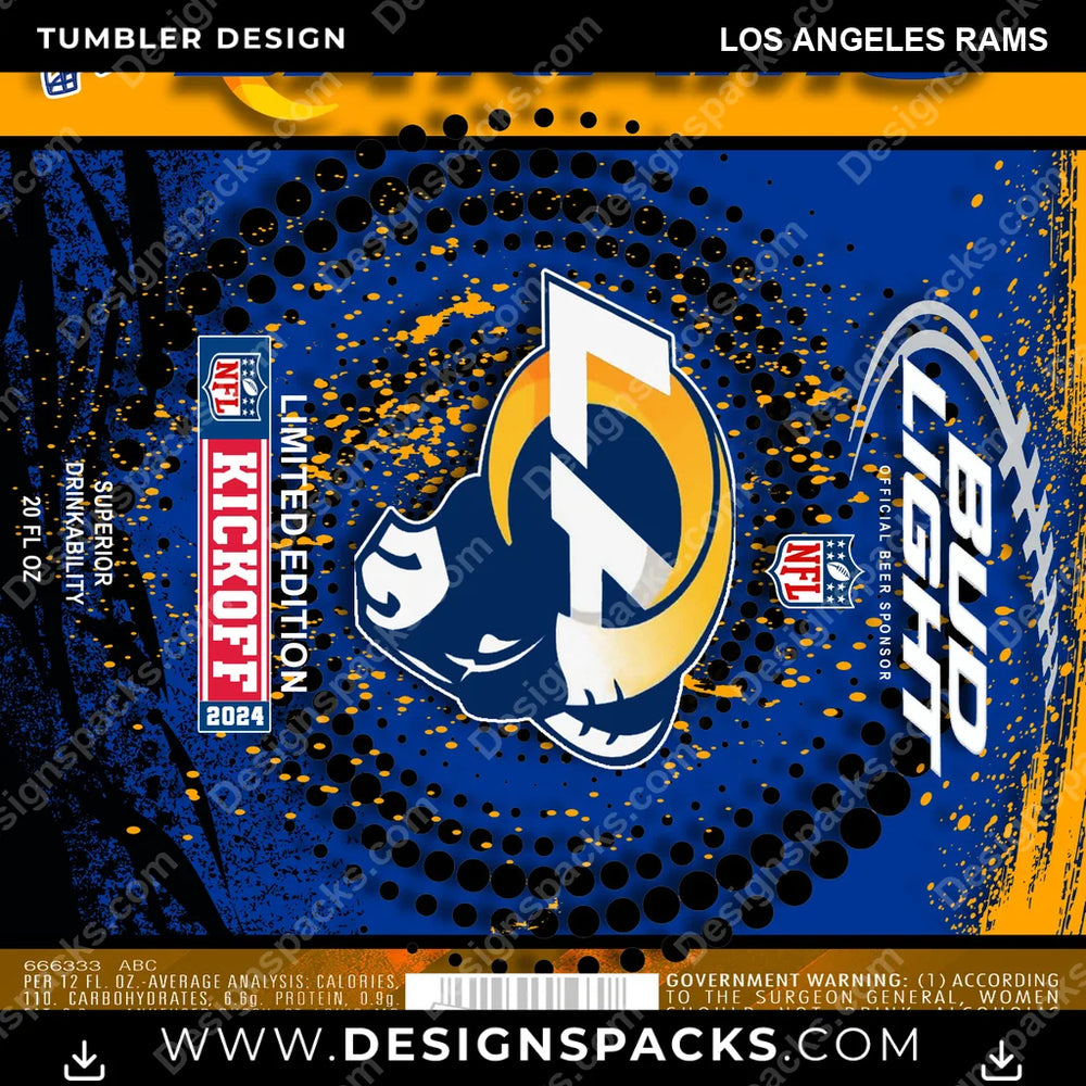 Football Bud Los Angeles Rams NFL Football Tumbler Digital Wrap Design Download